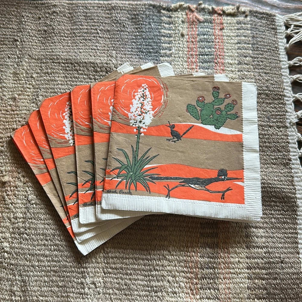 Vintage 1987 Roadrunner & Cactus Design Beverage Napkins